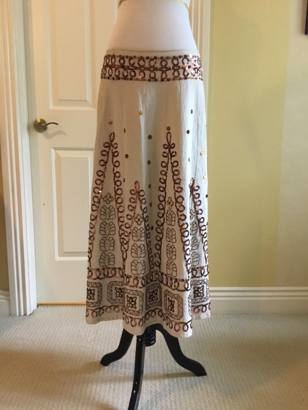 Basil & Maude Silver Collection Embellished Linen Blend Midi Skirt